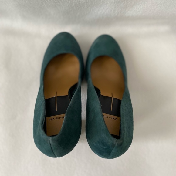 Dolce Vita Size 8 1/2 Green Suede Lizard inspired Trim Platform Heeled Pumps - Picture 9 of 14